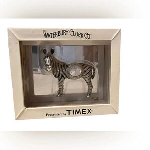 NIB Waterbury Clock Company By Timex Jeweled Zebra Clock Novelty